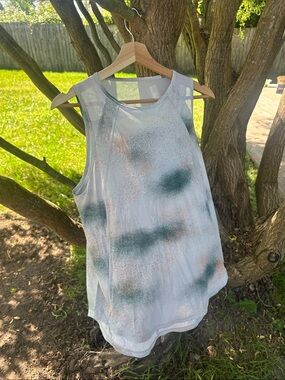 lululemon athletica White Tank with Green and Peach Spray Pattern